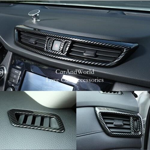 For Nissan QASHQAI J11 2016-2019 2020 LHD ABS Carbon Fibre Interior Front Air Condition Vent Outlet Cover Trims Car Accessories