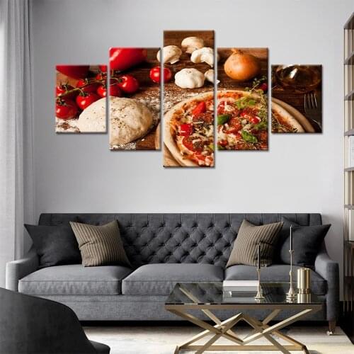 Pizza Vegetables Kitchen 5 Panels Canvas Painting Food Restaurant Posters Home Decor Wall Art Pictures