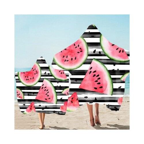 Parent-child Watermelon Print Microfiber Beach Poncho Towel Quick Drying Bath Towel With Hooded Wearable Blanket Travel Bathrobe