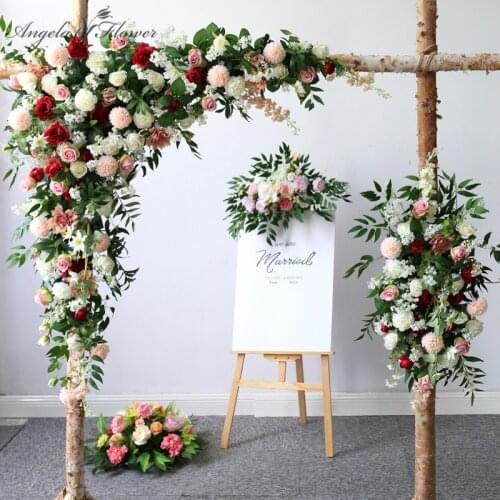 Custom Wedding Props Arch Backdrop Decor Flower Arrangement Wall Artificial Flower Row Lawn Corner Flower Party Stage Display