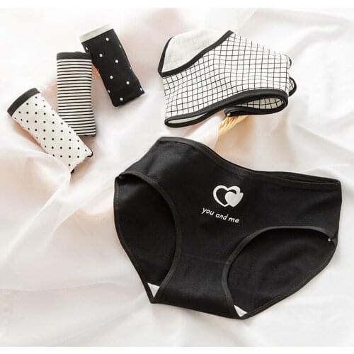 Sexy Black Striped Panties Plaid Lingerie Girl Soft Cotton Underwear Small Flower Dots Cute Panties High Quality Kawaii Briefs