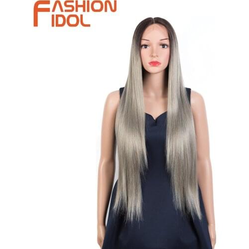 Silver- Grey Lace Cosplay Wigs Soft Long Straight Hair 34 Inches Anime Synthetic Black Lace Wig For White Women FASHION IDOL