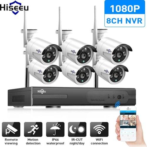 Hiseeu 8CH CCTV Camera System Wireless 6pcs 1080P wifi IP Camera Outdoor Home Security Video Surveillance System NVR kit