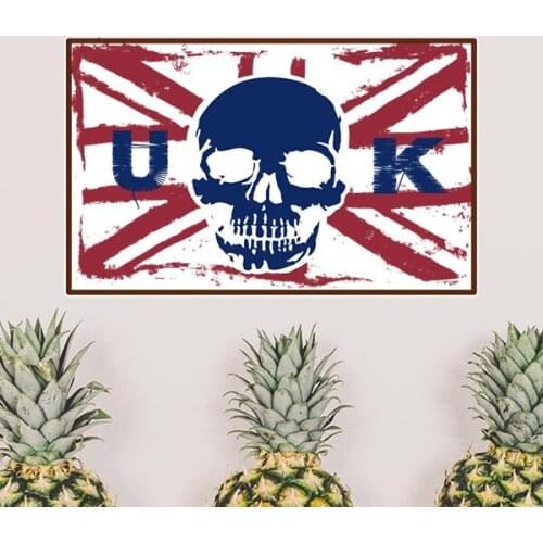 Human Skeleton UK England Landmark Flag Mark Illustration Pattern Removable Wall Sticker City Buildings Art Decals Mural DIY