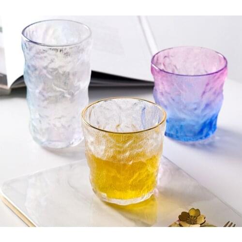 Ins Style The Clear Grey Amber Green Blue Purple Gradiet Color Heavy Glacier Glass Tumbler Cup Gold Rim