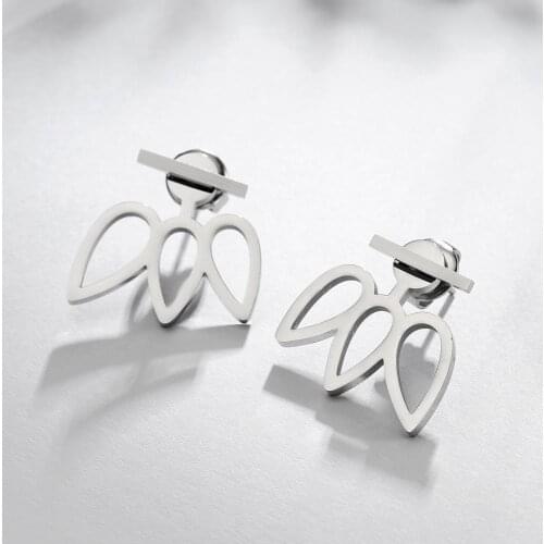 Steel Color 1Pair Leaf Sahpe Women Simply Small Stud Stainless Steel Earrings Earring Buddha Jewelry
