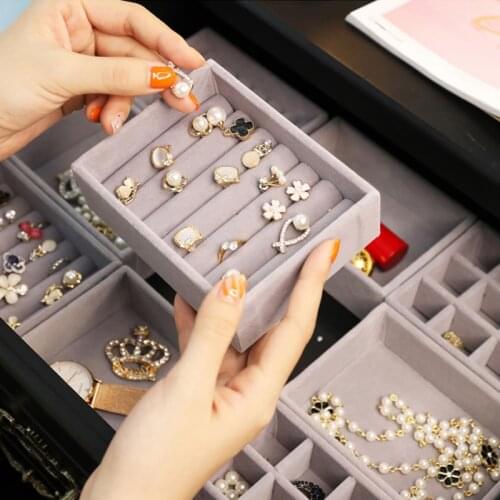 Velvet Ring Earrings Storage Organizer Jewelry Display Stand Holder Tray Gift Necklace Showcase Plate Fashion Jewelry Box Case
