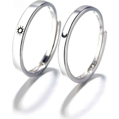 High Quality Appearance Sun And Moon Couple Rings Copper Polish Adjustable Lovers Ring For Girlfriend Boyfriend Great Gift