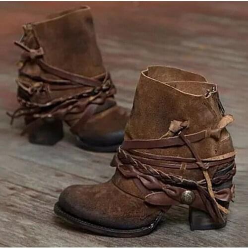 Ladies high heels ankle boots classic retro shoes autumn and winter boots womens shoes