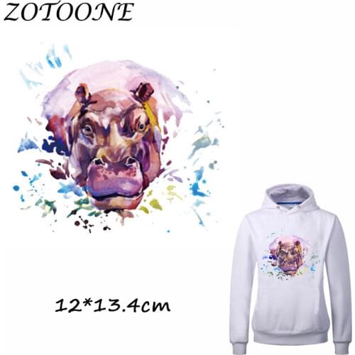 ZOTOONE Watercolor Hippo Patch for Clothing Iron-On Garment Heat Transfer Washable Badges Diy Accessory T Shirt Applique Patches