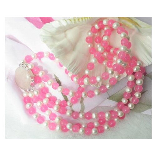 3strands 8mm Pink white Pearl Necklace clasp