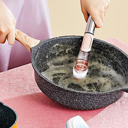 With Stainless Steel Head Cleaning Brush 3 in 1 Removable Brsh Head Soap Dispenser Brushes Long Hand Pot Dish Cleaning Tool