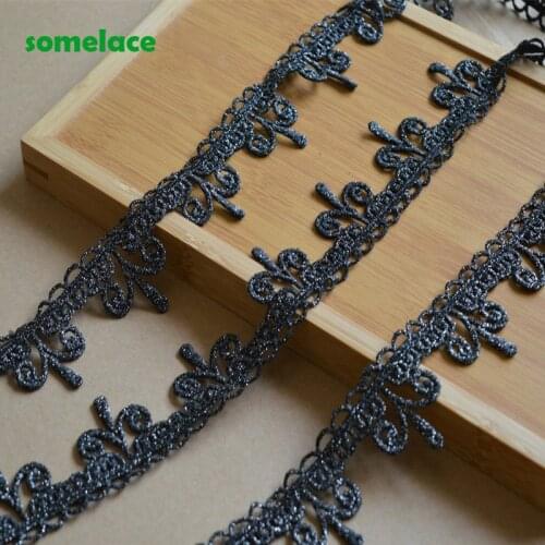 5Yds/Lot Black Tassels Style Silver Highlights Floral Venise Lace Trim With Design For Wedding Bridal,Garment Decoration