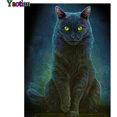 5D Diy Diamond Painting Full Square Drill Magic Black Cat Mosaic Handmade Diamond Embroidery Cross Stitch Animal Home Decor