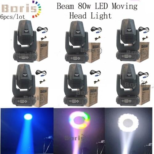6pcs/lot super bright 80w white Beads LED Moving head beam light Dmx Music Sharpy Stage Lights Lyre for Club DJ light
