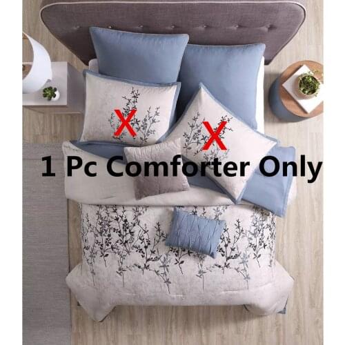 Blue Embroidered Leaf and Vine Motif pops Down Alternative Comforter