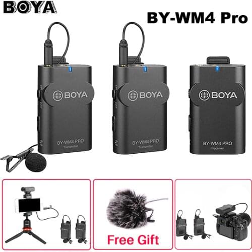 Boya BY-WM4 Mark II/BY-WM4 Pro Wireless Studio Microphone Lavalier Lapel Interview Mic for iPhone DSLR Camera Mixer Board