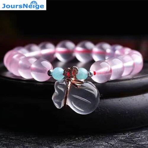 Ice Pink Natural Crystal Bracelets Beads with Natural Pink Crystal Money bag Pendant Bracelet Lucky Girl Single lap Jewelry