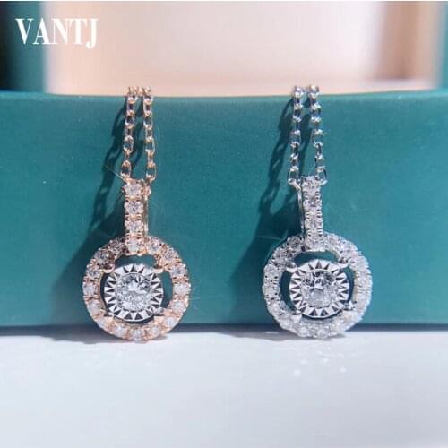 VANTJ Natural Diamond Pendant Sterling 18k Gold Real AU750 Necklace Elegant Fine Jewelry For Women Lady Party Wedding Gift Box