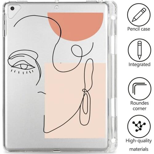 Abstract Line Face for iPad Air 4 Case With Pen Holder Clear Soft Cover iPad 5th 6th 7th Generation Mini 2 5 For iPad 10.2 2020