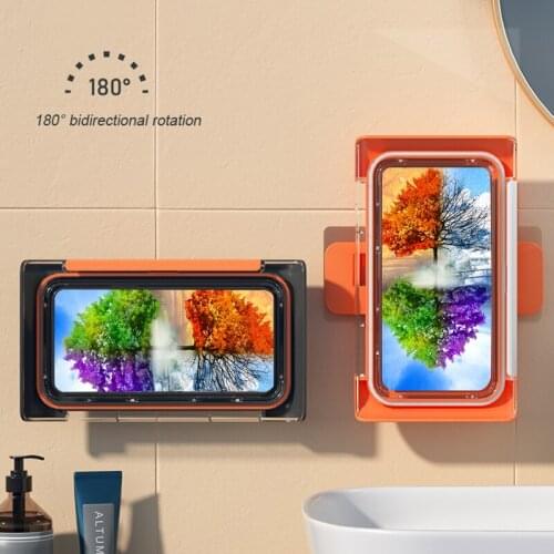 Bathroom Phone Holder Waterproof Wall Mount Rotatable Storage Rack Bathroom Phone Shelf For Shower Bathroom Kitchen
