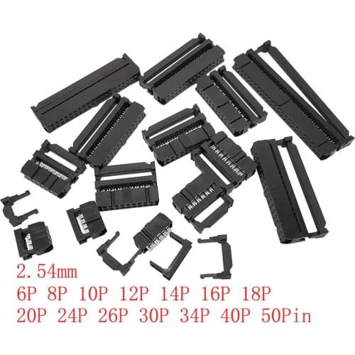 10Pcs 2.54mm Pitch FC 6P/8/10/12/14/16/18/20/24/26/30/34/40/50 Pin IDC Socket Double Row Female Header Connector for 1.27mm Wire
