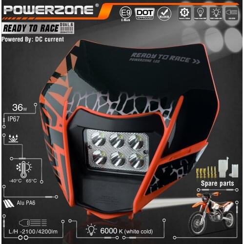 PowerZone Motorcycle LED Headlight Headlamp Head Light Supermoto Fairing For KTM EXC SXF MX Dirt Bike Enduro LED Headlight
