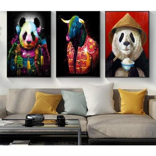 Paintings for Interior Graffiti Animals Poster Panda Pig Ox Canvas Wall Art Modern Home Room Decoration Picture for Home Design