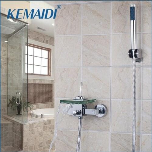 KEMAIDI All Around Rotate Swivel Lever Wall Mounted Shower Faucets Waterfall Glass Spout With Handheld Shower Tap Mixer Faucet