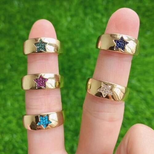 5Pcs 2021 Trendy Star Moon Gold Copper Zircon Rings Adjustable Rainbow CZ Crystal Ring jewelry Gift for Women
