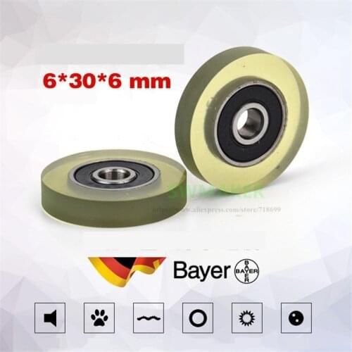 6*30*6mm silent flat wheel rubber, polyurethane PU roller bearing pulley for counting machine, sorting mechanical drawer
