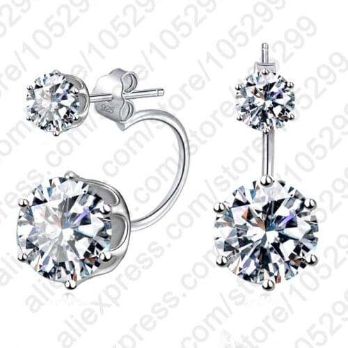 Fashion Earing Big Cubic Zirconia Ear Jackets Jewelry High Quality 925 Sterling Silver Trendy Ear Stud Earrings For Women