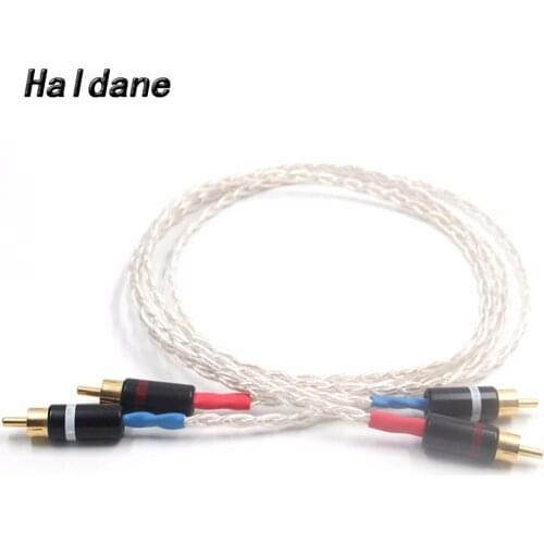 Haldane HIFI 8AG Single Crystal Silver RCA Aduio Cable 2RCA to 2RCA Interconnect Cable with Gold plated RCA plug