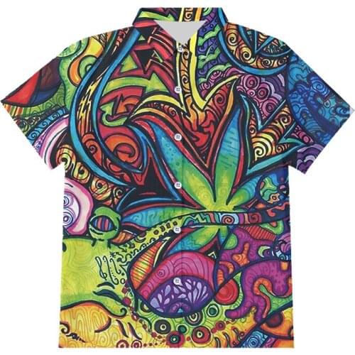 OGKB Men Button Shirt New Fashion 3D Print Oil Painting Leaves Shirt Summer Short Sleeves Oversize Clothes For Men Dropshipping