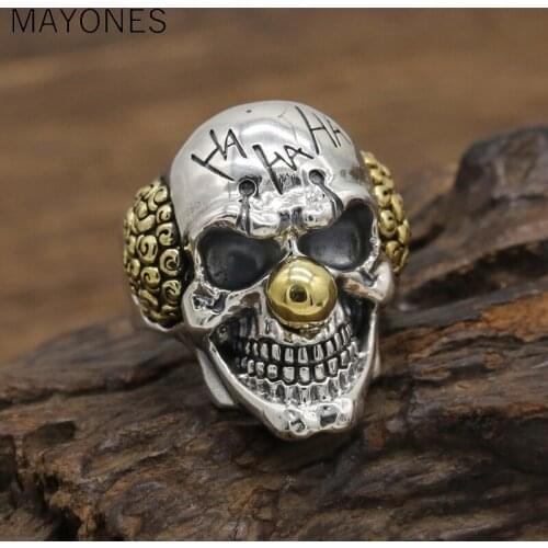 Real Silver 925 Punk Skull Joker Thick Chunky Rings Men Large Size 100% Real Sterling Silver 925 Gothic Cool Mens Jewelry Gifts