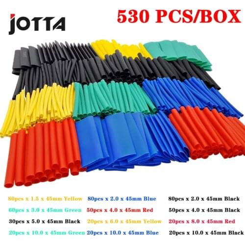 530pcs Heat Shrink Tubing Insulation Shrinkable Tubes Assortment Electronic Polyolefin Wire Cable Sleeve Kit Heat Shrink Tubes
