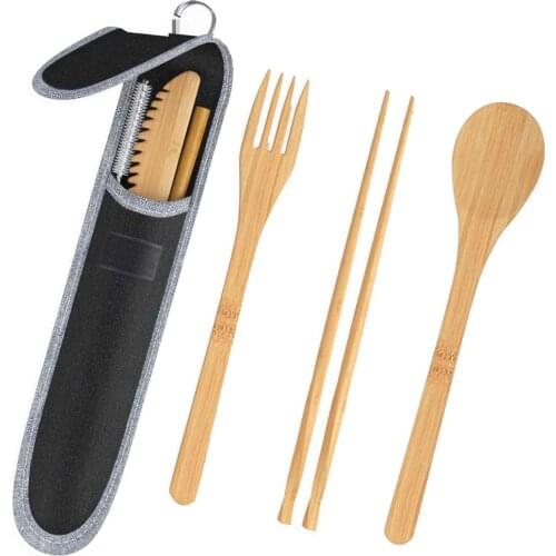 Knife fork spoon bamboo straw portable outdoor environmental protection tableware cutlery set