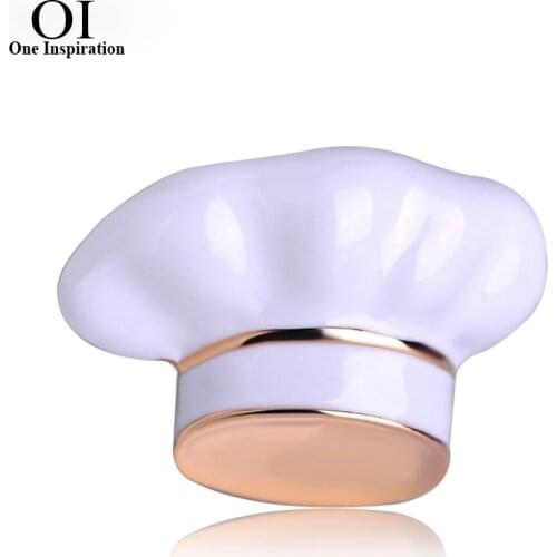 OI New Arrival Fashion cooker Hat Shape Brooch White Enamel Corsage Women Brooches Chef Waiter Pins Hats Sweater Accessories