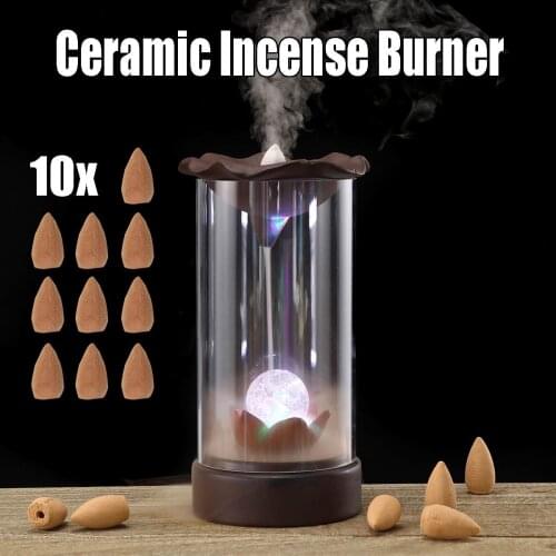 Buddha Backflow Incense Burner Ceramic Glass Cover Indoor Windproof Incense Cones Holder Home Decor Ornament
