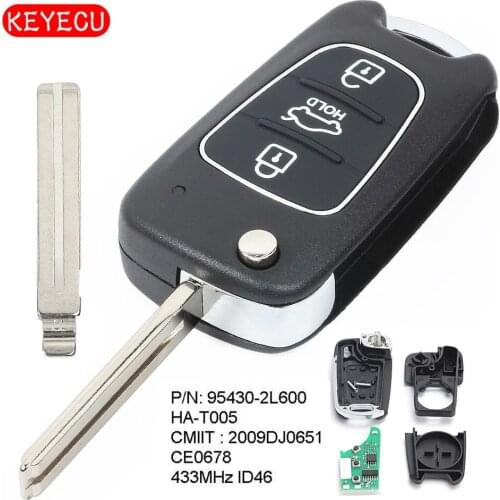 Keyecu Upgraded Flip Remote Key Fob 3 Button 433MHz ID46 Chip for Hyundai I30 2007-2012 P/N: 95430-2L600
