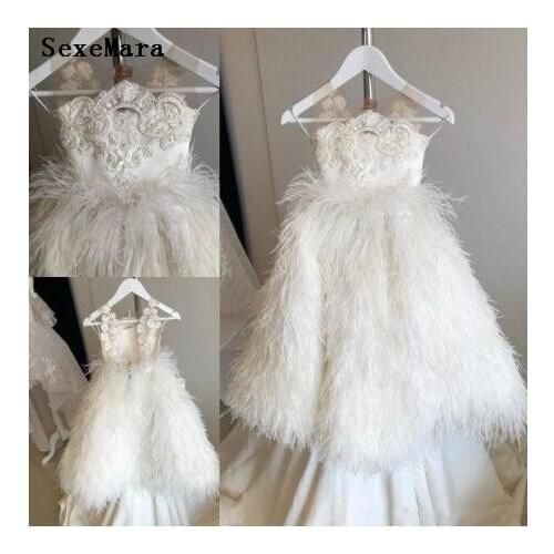 Luxury Fashion Children Girls Princess Party Dress Fur Trailing Kids Elegant Birthday Dress Pageant Gown Custom Made