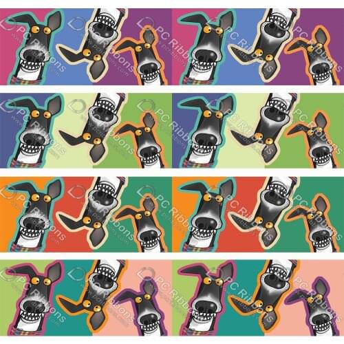 2" Christmas Greyhound Ribbon Cartoon Galgos Dog Custom for DIY Crafts Hair Bow Collar Lanyard/Satin /3" Grosgrain Ribbons CA370