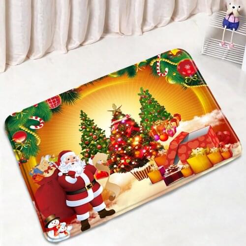 Merry Christmas Bathroom Mats Santa Claus Rope Ball Fir Xmas Tree Gift Non-Slip Rug Home Decor Bath Kitchen Doorway Aisle Carpet
