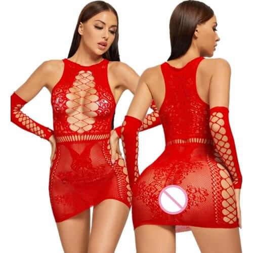 10 Colors Sexy Women Babydoll Dress Black Bodystockings Open Crotch Fishnet Tights Transparent Ladies Lingerie Eroitc Pantyhose