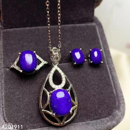 KJJEAXCMY fine jewelry 925 sterling silver inlaid Natural Lapis Ring Necklace Earring luxurious Suit Support Detection popular