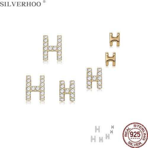 SILVERHOO Silver Earrings For Women Big H And Small H Letter Stud Earrings 3 Piece Simple Style Sterling Silver Fine Jewelry