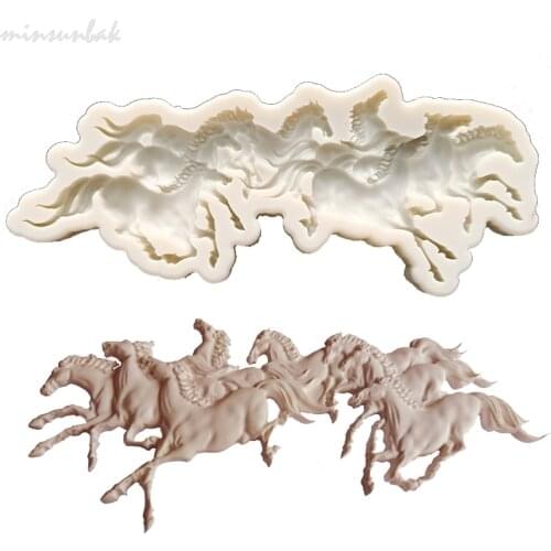 Minsunbak Running Horse Silicone Fondant Mold Cake Border Decoration Tool DIY Chocolate Biscuits Candy Gumpaste Baking Mold