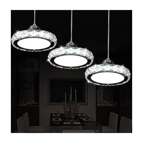 Modern Simple Circular Led Crystal Pendant Light Restaurant Three Head Living Room Dining Room Lamp deco maison