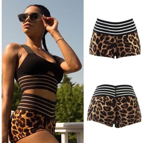 SVOKOR 2019 Womens Shorts High Waist Slim Leopard Print Shorts Summer Striped Elasticated Breathable
