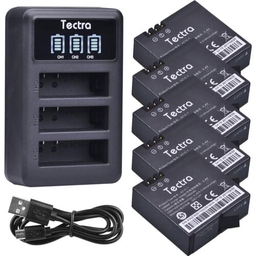 Tectra 5pcs 1400mAh AZ16-1 Li-ion Battery for Xiao mi yi 4k 4k+ Action Camera 2 Battery+LED USB 3-Slot Charger+battery boxes